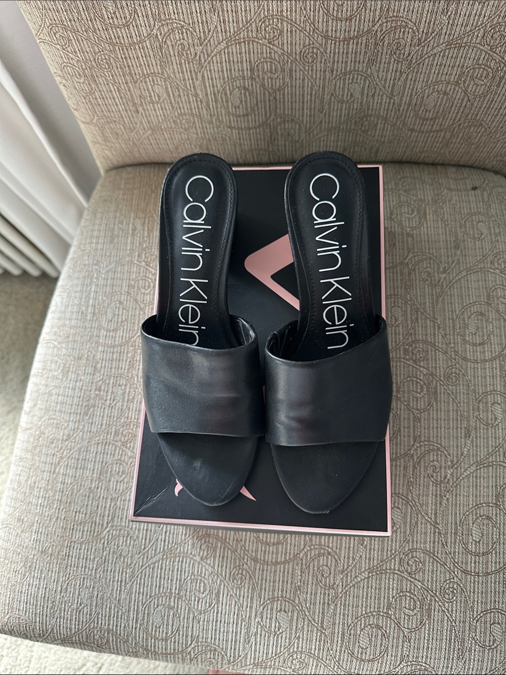 Calvin Klein Black Wide-Band Slide Mules